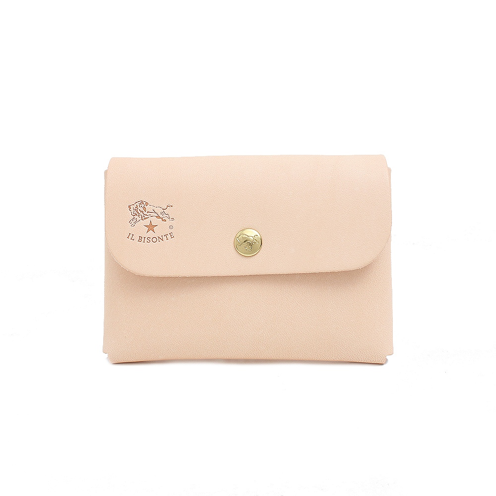 【商品仕様】約横9.5cm×縦7cm×厚み1cm、重さ(約)30g【素材】レザー【仕様】ホックボタン開閉、カラー：ベージュ【付属品】保存袋