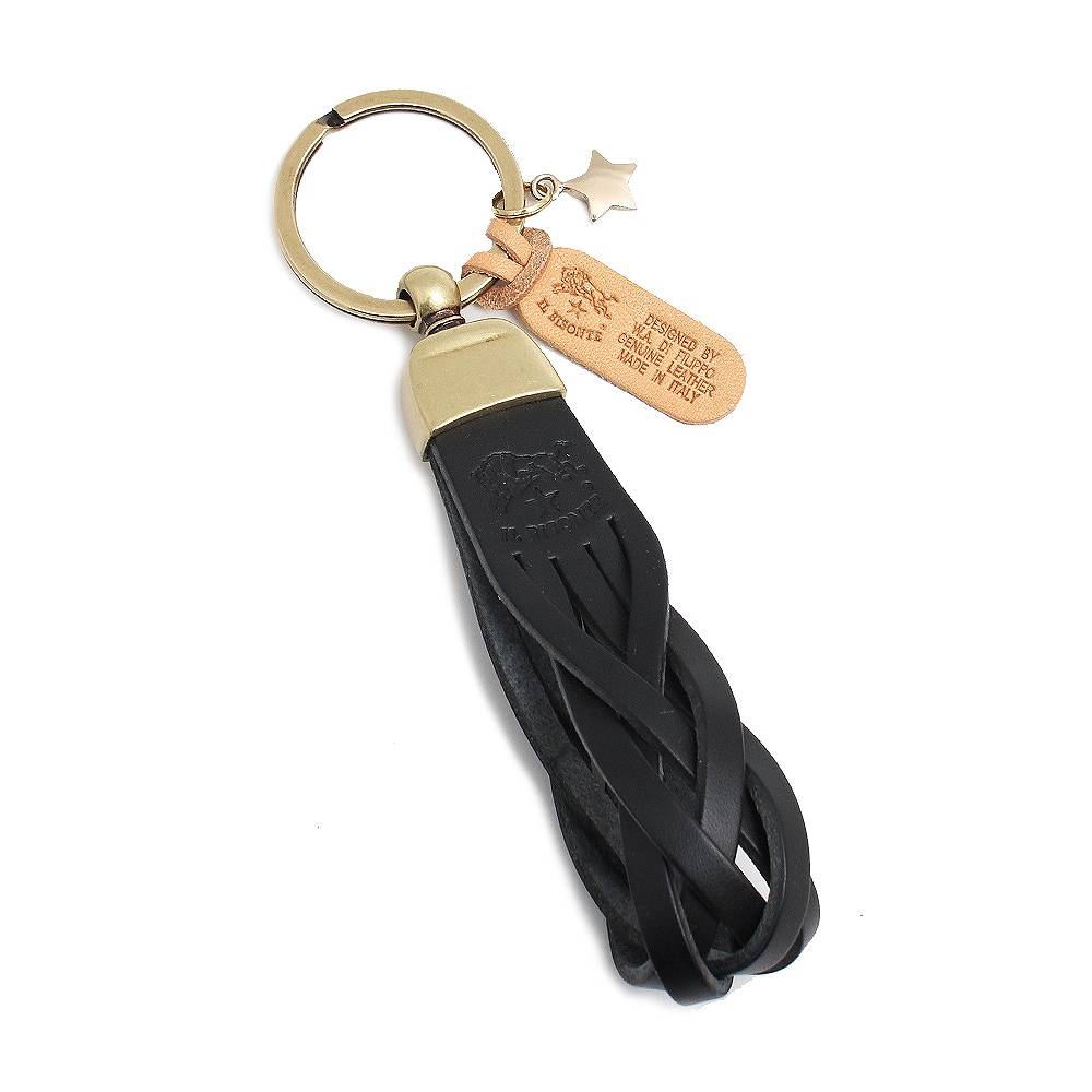 【商品仕様】(約)全長14cm、モチーフ：H10cm×W2.5cm【素材】レザー【仕様】レザーを編み込んだ立体感のあるキーリング。スターチャームもさりげないアクセントとなっています。カラー：NERO（